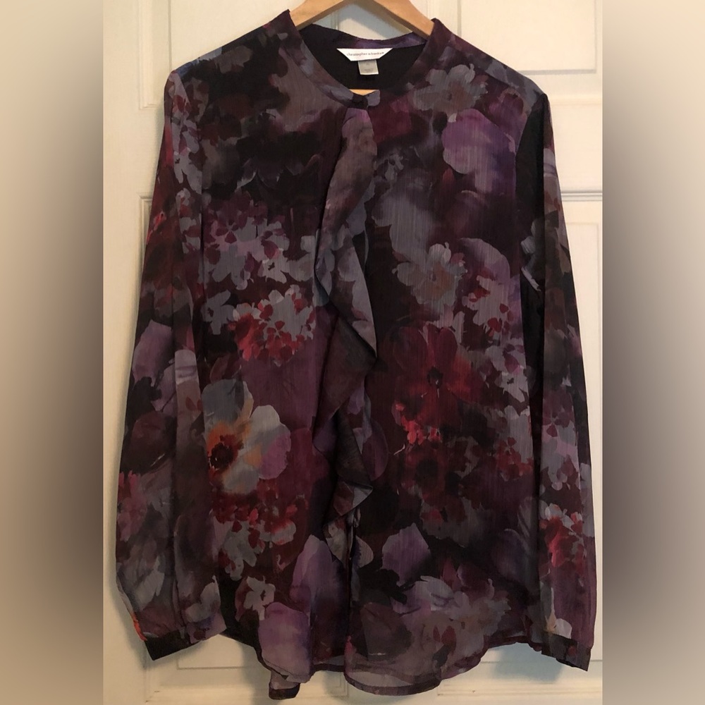 Christopher & Banks Floral Pattern Ruffled Blouse